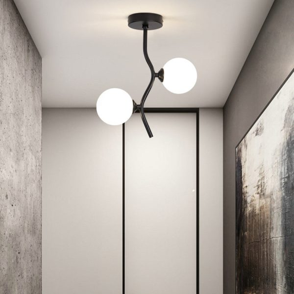 Contemporary Creative Glass Iron Wavy Globe 2-Light Semi-Flush Mount Ceiling Light For Bedroom And Living Room - Image 6
