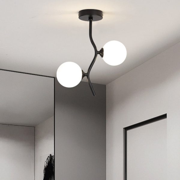 Contemporary Creative Glass Iron Wavy Globe 2-Light Semi-Flush Mount Ceiling Light For Bedroom And Living Room - Image 7