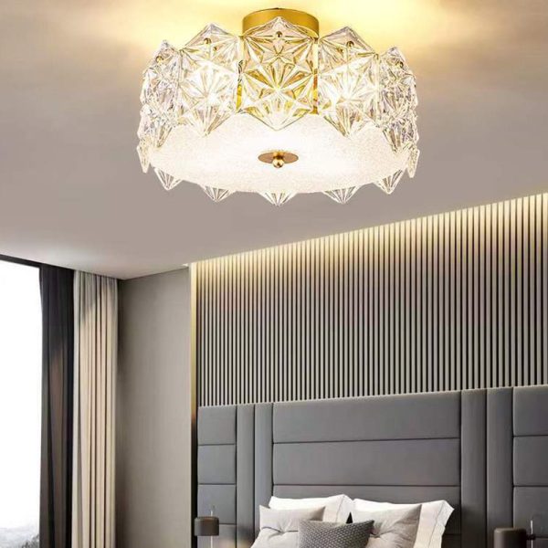 Modern Luxury Tempered Glass Aluminum Iron Geometric Round 5/6/8-Light Semi-Flush Mount Ceiling Light For Bedroom & Living Room