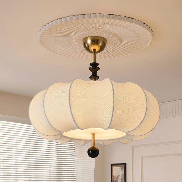 Traditional Chinese Solid Wood Fabric Iron Pumpkin Round 4/5-Light Semi-Flush Mount Ceiling Light For Bedroom & Living Room - Image 13