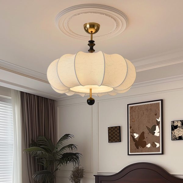 Traditional Chinese Solid Wood Fabric Iron Pumpkin Round 4/5-Light Semi-Flush Mount Ceiling Light For Bedroom & Living Room - Image 15