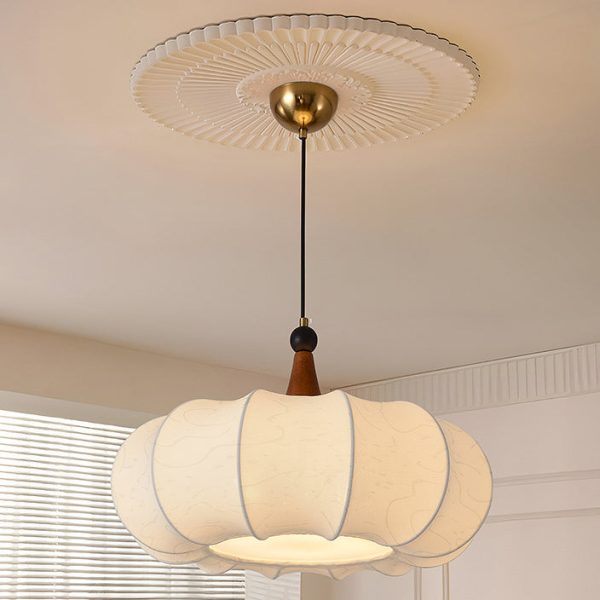 Traditional Chinese Solid Wood Fabric Iron Lantern Pumpkin Round 1/3/4/5-Light Chandelier For Bedroom & Living Room - Image 8