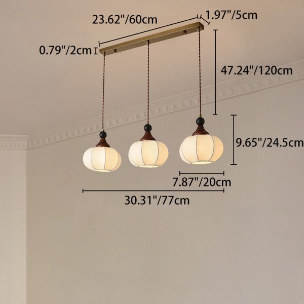 Traditional Chinese Solid Wood Fabric Iron Lantern Pumpkin Round 1/3/4/5-Light Chandelier For Bedroom & Living Room - Image 7