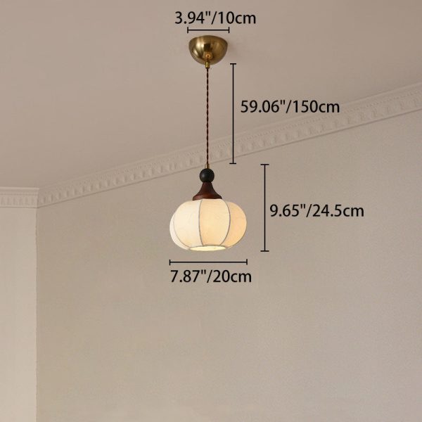 Traditional Chinese Solid Wood Fabric Iron Lantern Pumpkin Round 1/3/4/5-Light Chandelier For Bedroom & Living Room - Image 6
