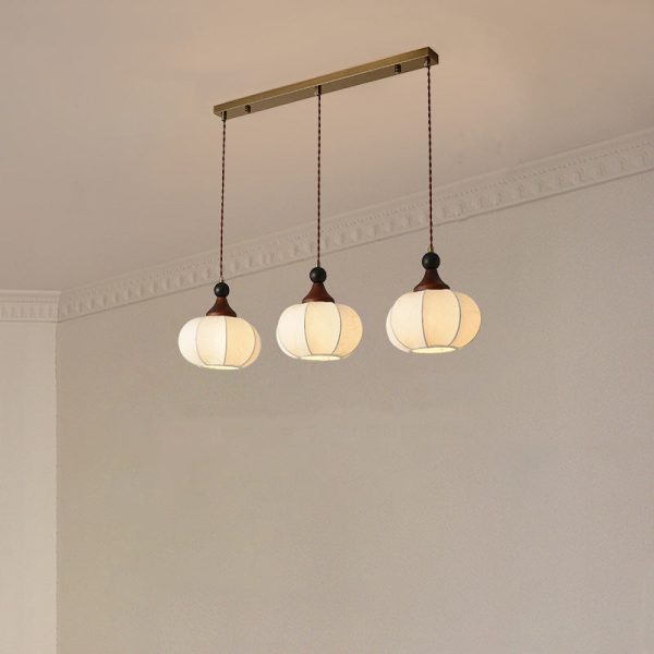 Traditional Chinese Solid Wood Fabric Iron Lantern Pumpkin Round 1/3/4/5-Light Chandelier For Bedroom & Living Room - Image 10