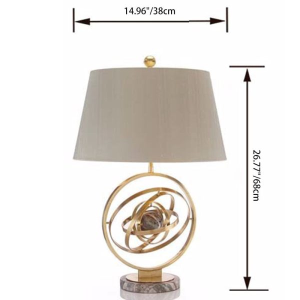 Contemporary Creative Fabric Marble Metal Fan Round Ring 1-Light Table Lamp For Bedroom & Living Room - Image 4