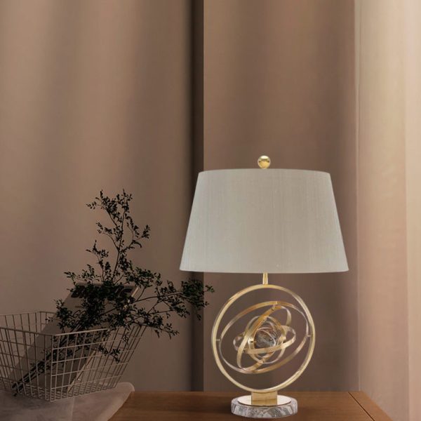 Contemporary Creative Fabric Marble Metal Fan Round Ring 1-Light Table Lamp For Bedroom & Living Room - Image 2