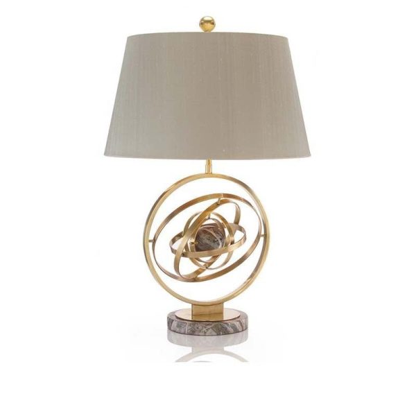 Contemporary Creative Fabric Marble Metal Fan Round Ring 1-Light Table Lamp For Bedroom & Living Room - Image 8