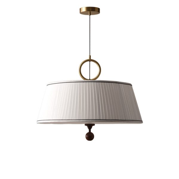 Traditional Vintage Fabric Wood Metal Pleated Round 1-Light Chandelier For Bedroom & Living Room - Image 18