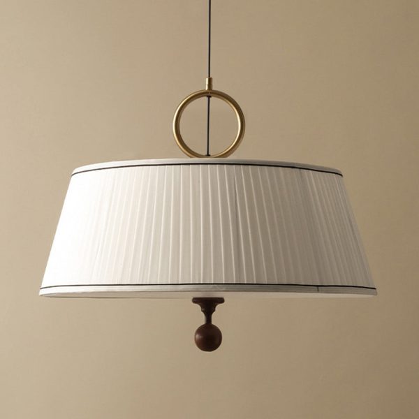 Traditional Vintage Fabric Wood Metal Pleated Round 1-Light Chandelier For Bedroom & Living Room - Image 13