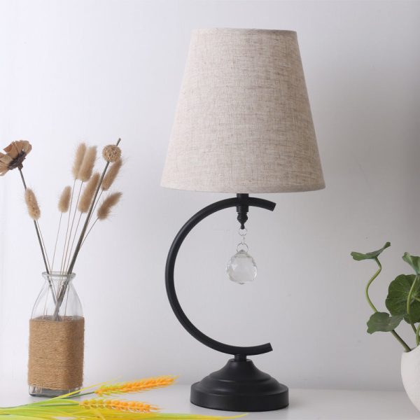 Contemporary Creative Cotton Linen Iron Arc Fan-Shaped 1-Light Table Lamp For Bedroom & Living Room - Image 2