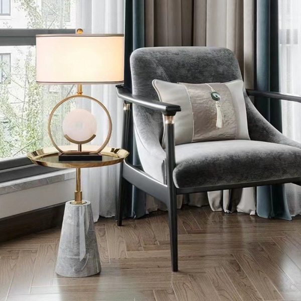 Traditional Vintage Fabric Marble Metal Oval Hollow 1-Light Table Lamp For Bedroom & Living Room
