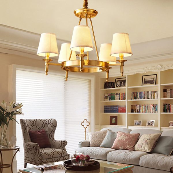 Contemporary Scandinavian Brass Fabric Round Branch 5/6/8/10-Light Chandelier For Living Room & Dining Room