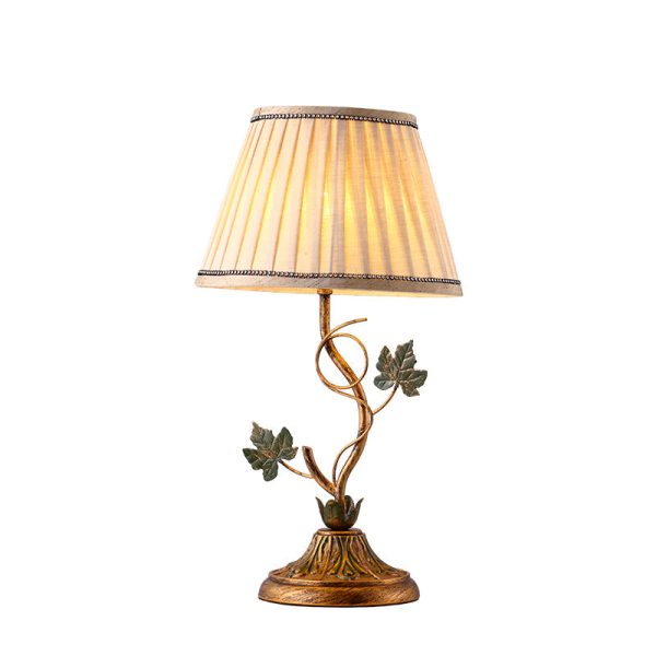 Traditional Farmhouse Fabric Iron Leaf Curved Round 1-Light Table Lamp For Bedroom & Living Room - Image 11