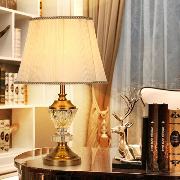 Modern Luxury Crystal Fabric Metal Trapezoid Round Fan Shape 1-Light Table Lamp For Bedroom & Living Room