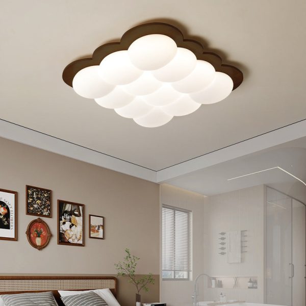 Modern Minimalist PE Solid Wood Floral Square LED Flush Mount Ceiling Light For Bedroom & Living Room