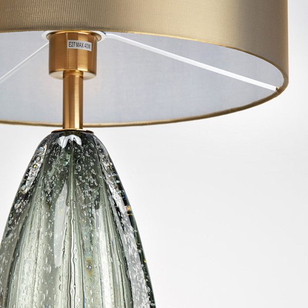 Contemporary Scandinavian Fabric Metal Crystal Oval Round 1-Light Table Lamp For Bedroom - Image 5