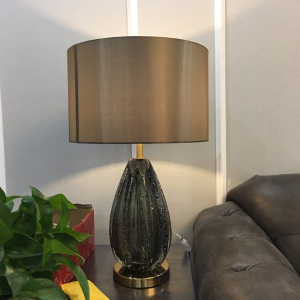 Contemporary Scandinavian Fabric Metal Crystal Oval Round 1-Light Table Lamp For Bedroom - Image 2