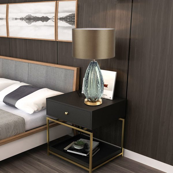 Contemporary Scandinavian Fabric Metal Crystal Oval Round 1-Light Table Lamp For Bedroom - Image 3