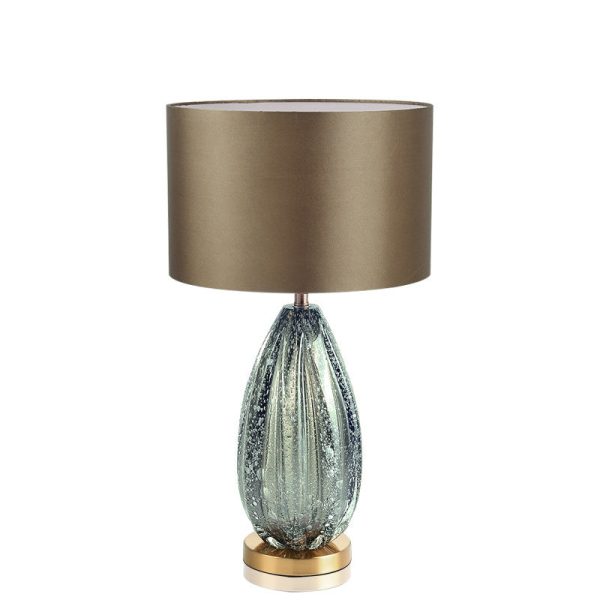 Contemporary Scandinavian Fabric Metal Crystal Oval Round 1-Light Table Lamp For Bedroom - Image 10