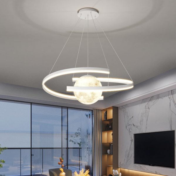 Modern Minimalist Aluminum PC Iron Arc Planet Shape LED Chandelier For Living Room & Dining Room