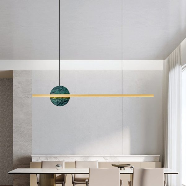 Modern Minimalist Brass Marble Linear Round LED Chandelier Island Light For Dining Room - Image 21