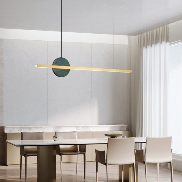 Modern Minimalist Brass Marble Linear Round LED Chandelier Island Light For Dining Room