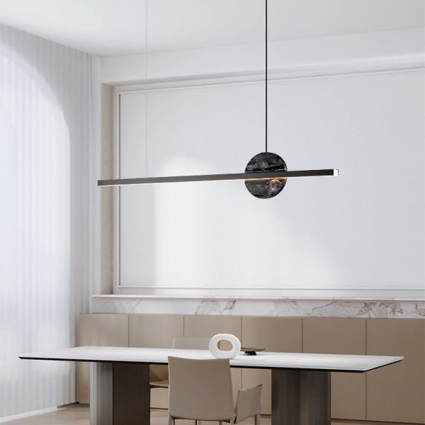 Modern Minimalist Brass Marble Linear Round LED Chandelier Island Light For Dining Room - Image 18