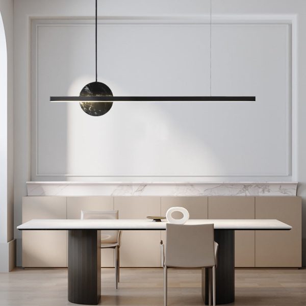 Modern Minimalist Brass Marble Linear Round LED Chandelier Island Light For Dining Room - Image 3