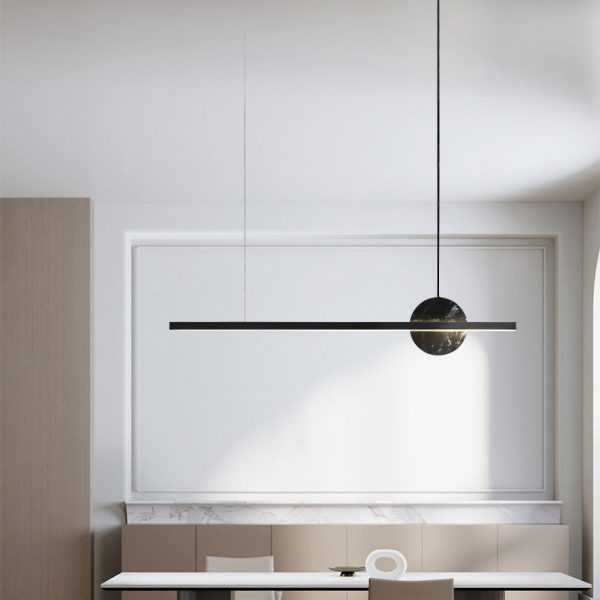 Modern Minimalist Brass Marble Linear Round LED Chandelier Island Light For Dining Room - Image 20