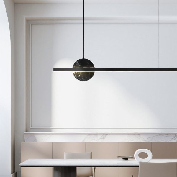 Modern Minimalist Brass Marble Linear Round LED Chandelier Island Light For Dining Room - Image 22