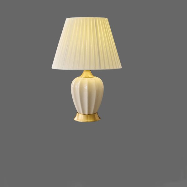 Traditional Chinese Fabric Ceramic Copper Pleated-Fan Round 1-Light Table Lamp For Bedroom & Living Room - Image 17