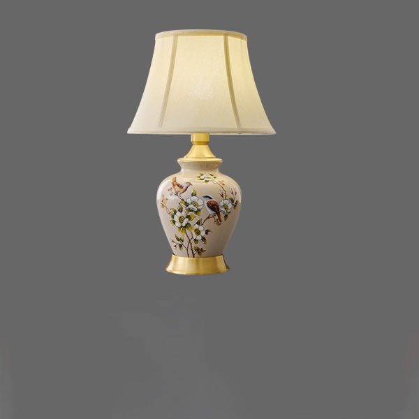Traditional Chinese Fabric Ceramic Copper Pleated-Fan Round 1-Light Table Lamp For Bedroom & Living Room - Image 18