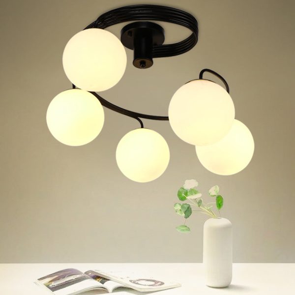 Contemporary Creative Glass Iron Curved-Round Globe 3/5-Light Semi-Flush Mount Ceiling Light For Bedroom & Living Room - Image 14