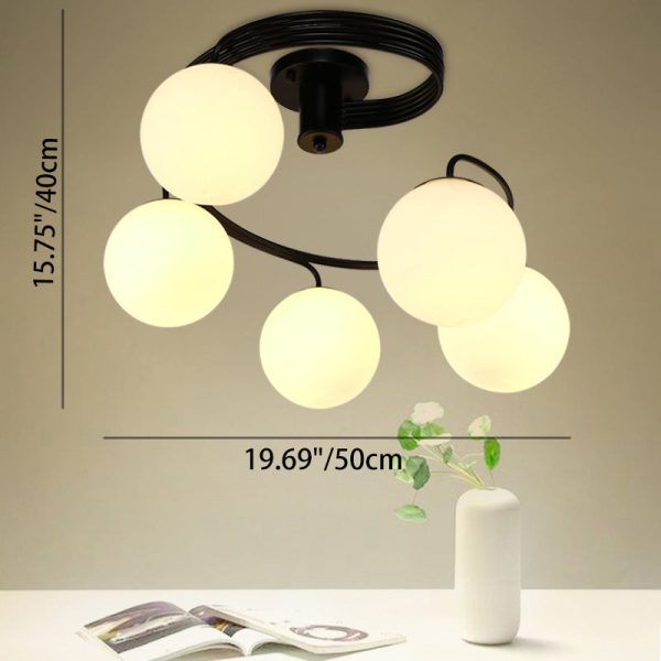 Contemporary Creative Glass Iron Curved-Round Globe 3/5-Light Semi-Flush Mount Ceiling Light For Bedroom & Living Room - Image 5