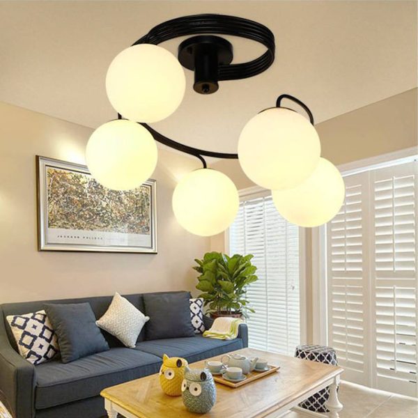Contemporary Creative Glass Iron Curved-Round Globe 3/5-Light Semi-Flush Mount Ceiling Light For Bedroom & Living Room - Image 3