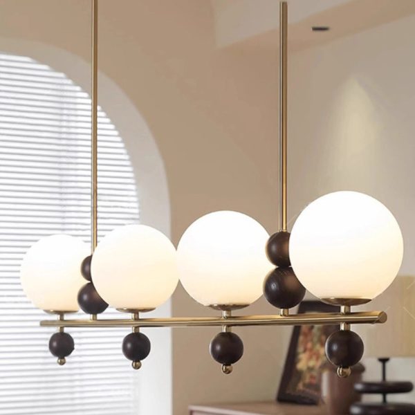 Traditional Chinese Glass Wood Iron Linear 4/5-Light Chandelier Island Light For Dining Room