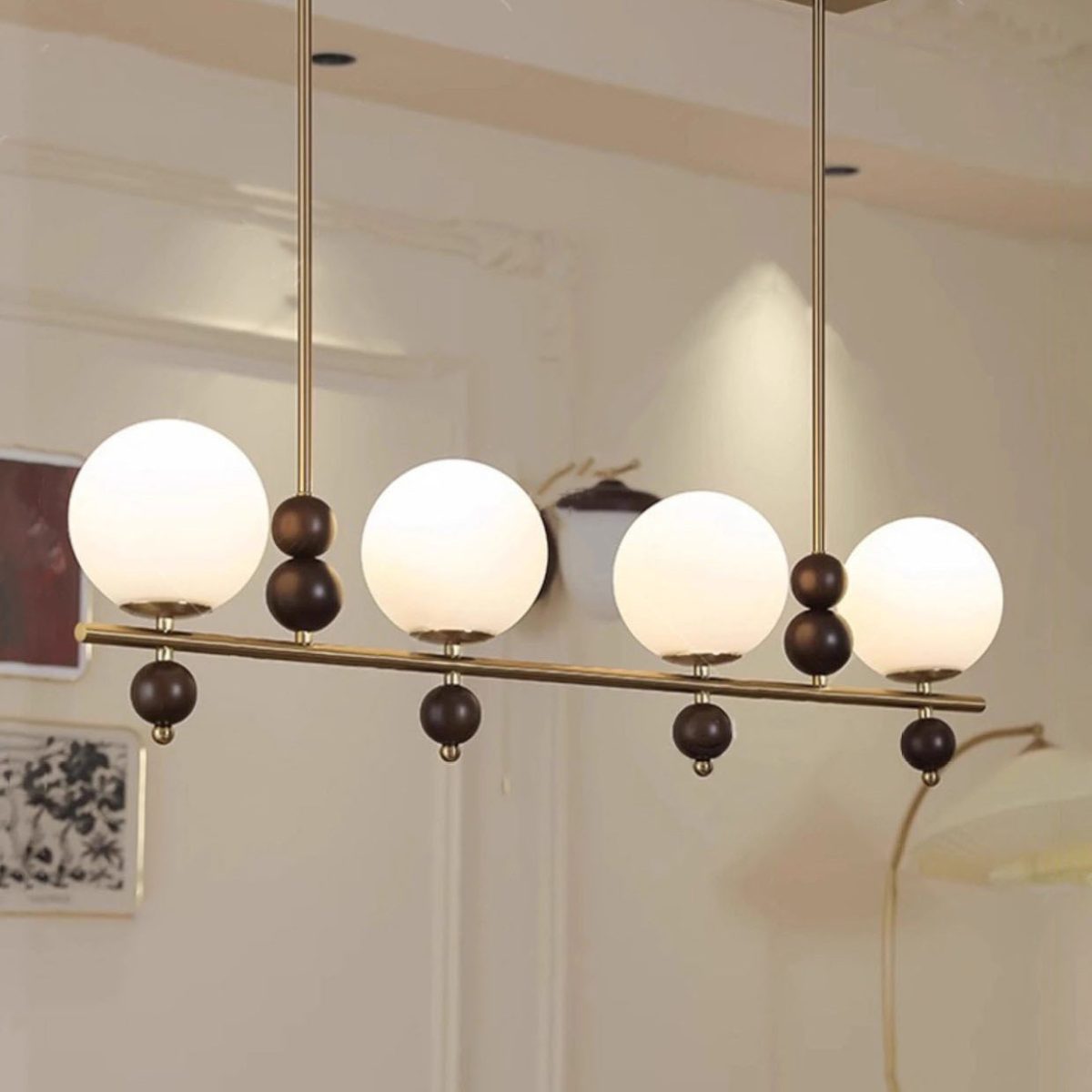 Traditional Chinese Glass Wood Iron Linear 4/5-Light Chandelier Island Light For Dining Room - Image 11