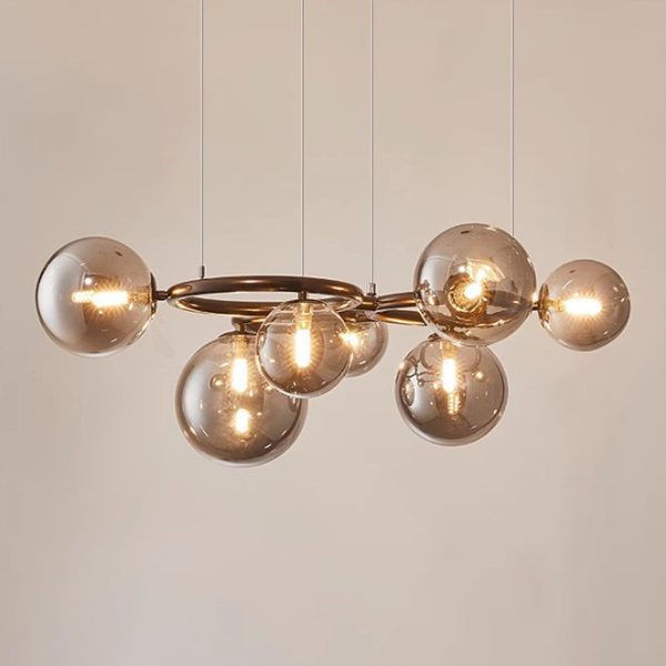 Contemporary Scandinavian Glass Iron Round Orb 5/7/9-Light Chandelier For Bedroom & Living Room - Image 13