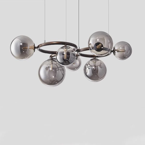 Contemporary Scandinavian Glass Iron Round Orb 5/7/9-Light Chandelier For Bedroom & Living Room - Image 18