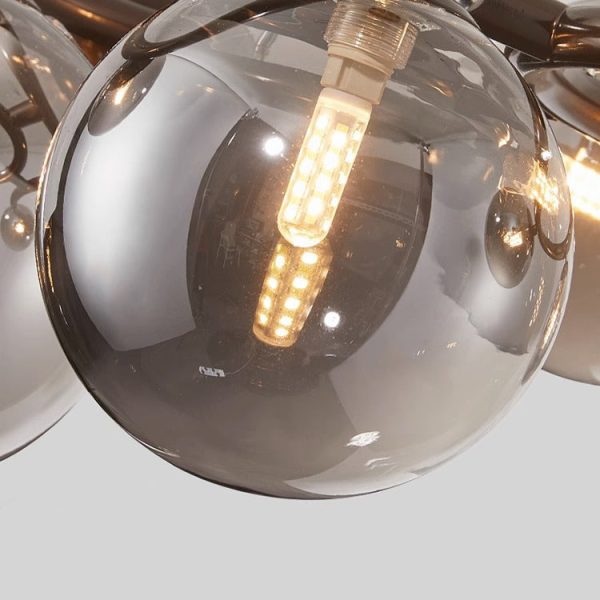 Contemporary Scandinavian Glass Iron Round Orb 5/7/9-Light Chandelier For Bedroom & Living Room - Image 7