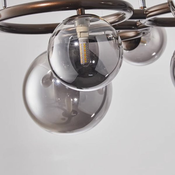 Contemporary Scandinavian Glass Iron Round Orb 5/7/9-Light Chandelier For Bedroom & Living Room - Image 8