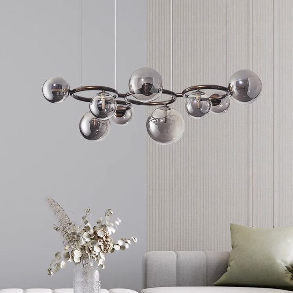 Contemporary Scandinavian Glass Iron Round Orb 5/7/9-Light Chandelier For Bedroom & Living Room - Image 3