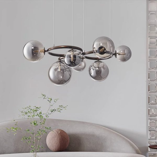 Contemporary Scandinavian Glass Iron Round Orb 5/7/9-Light Chandelier For Bedroom & Living Room - Image 10