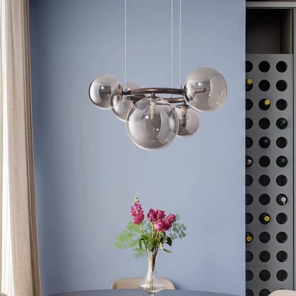 Contemporary Scandinavian Glass Iron Round Orb 5/7/9-Light Chandelier For Bedroom & Living Room - Image 9