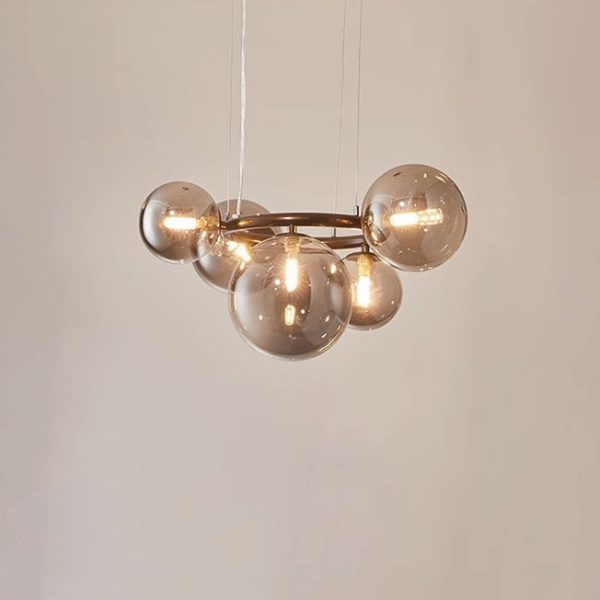 Contemporary Scandinavian Glass Iron Round Orb 5/7/9-Light Chandelier For Bedroom & Living Room - Image 12