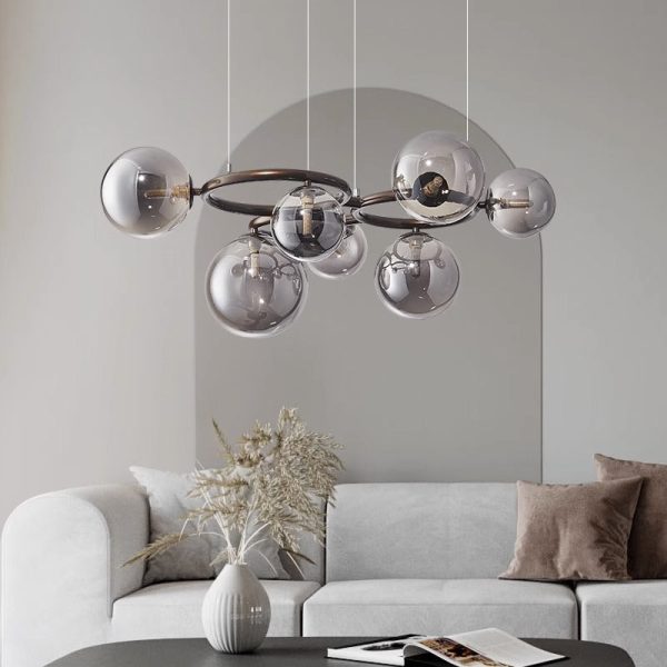 Contemporary Scandinavian Glass Iron Round Orb 5/7/9-Light Chandelier For Bedroom & Living Room - Image 2