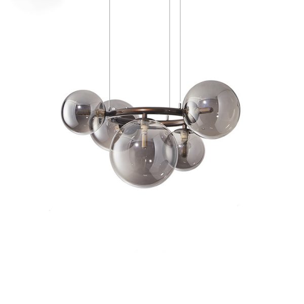 Contemporary Scandinavian Glass Iron Round Orb 5/7/9-Light Chandelier For Bedroom & Living Room - Image 19
