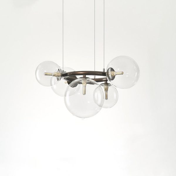 Contemporary Scandinavian Glass Iron Round Orb 5/7/9-Light Chandelier For Bedroom & Living Room - Image 15