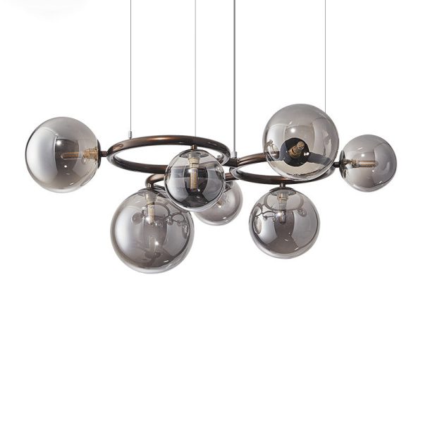 Contemporary Scandinavian Glass Iron Round Orb 5/7/9-Light Chandelier For Bedroom & Living Room - Image 22
